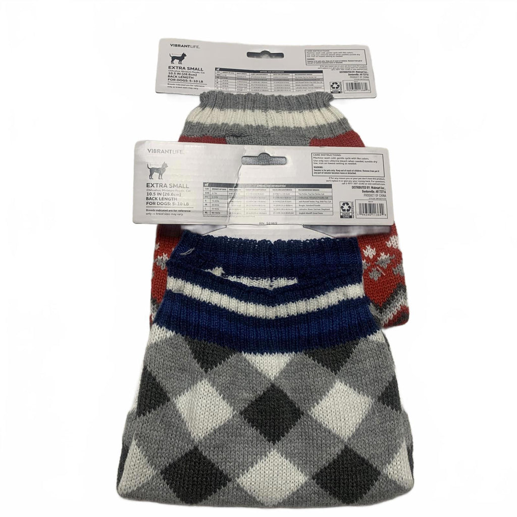 Conjunto de suéter para perro Vibrant Life de NWT, paquete de 2, talla XS, tejido rojo y blanco, estilo festivo
