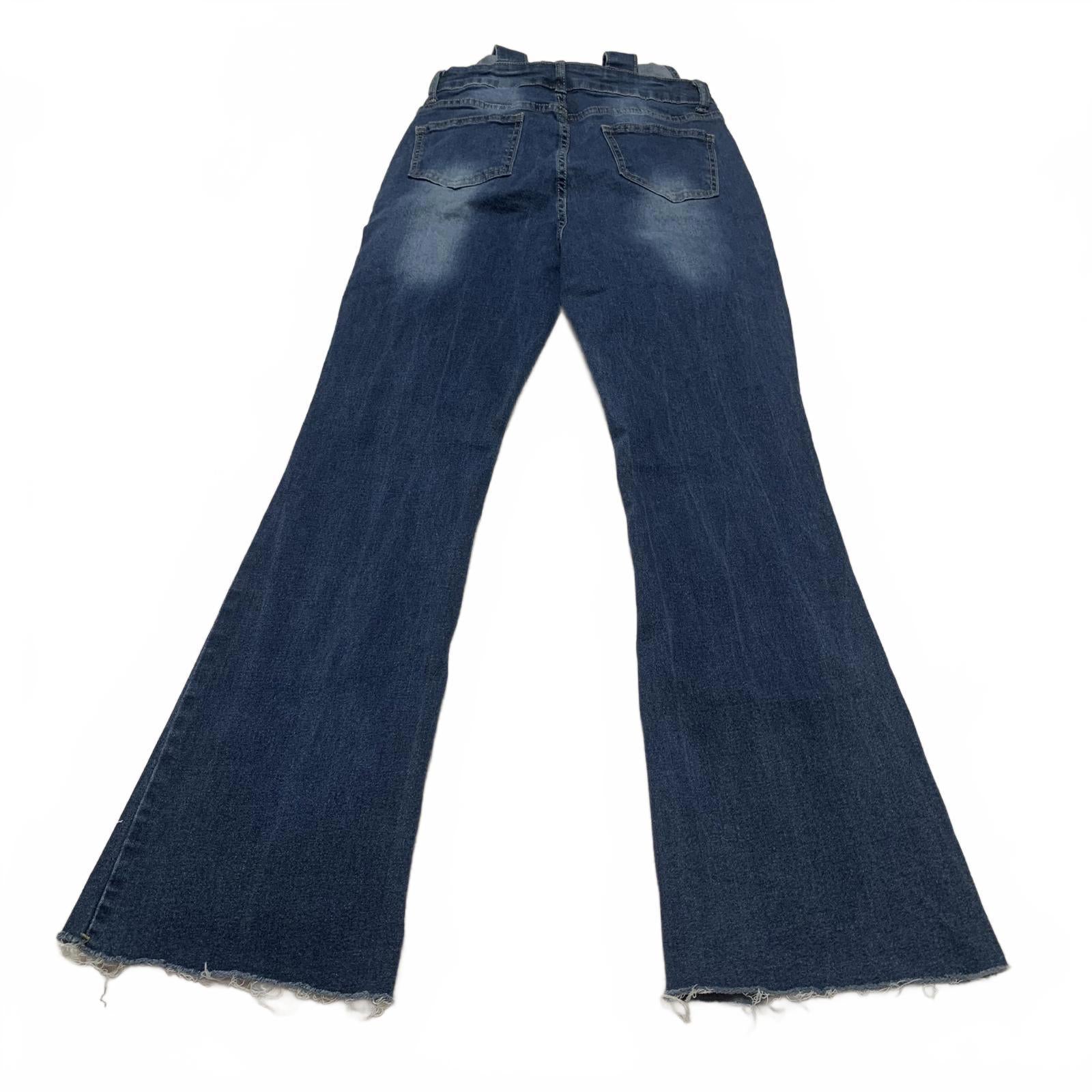 Overol de mezclilla para mujer, talla pequeña, pantalones vaqueros azules con piernas acampanadas