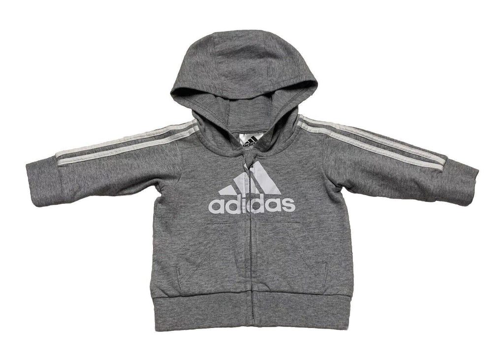 Sudadera con capucha y cremallera completa de Adidas para bebé, talla 3 meses, color gris jaspeado
