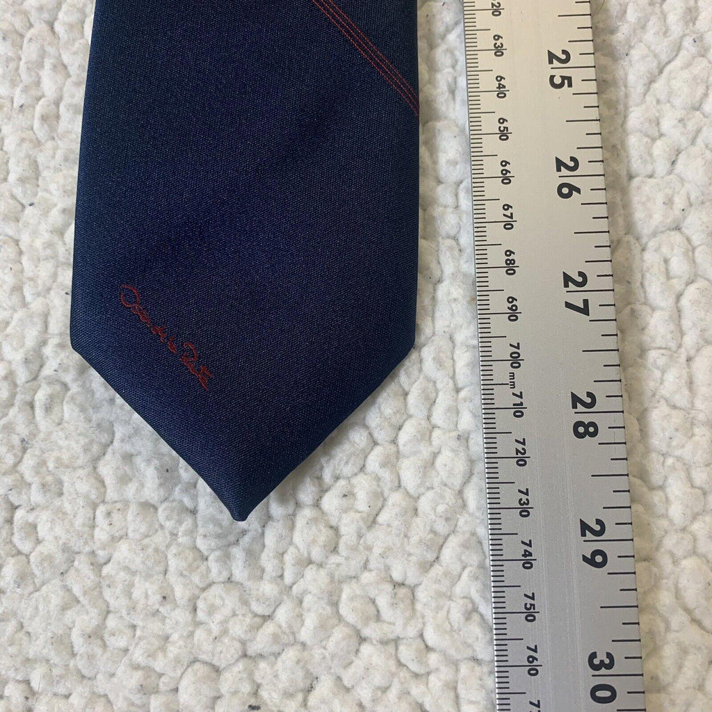 Corbata Oscar de la Renta Azul Marino Diagonal Rayas Rojas Firma