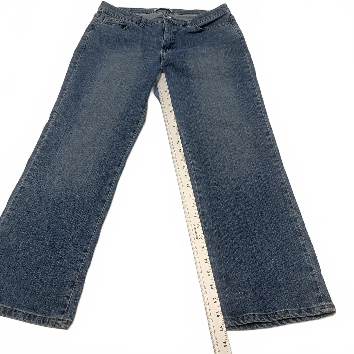 Lee Womens Size 14 Petite Blue Light Wash Natural Straight Leg Jeans