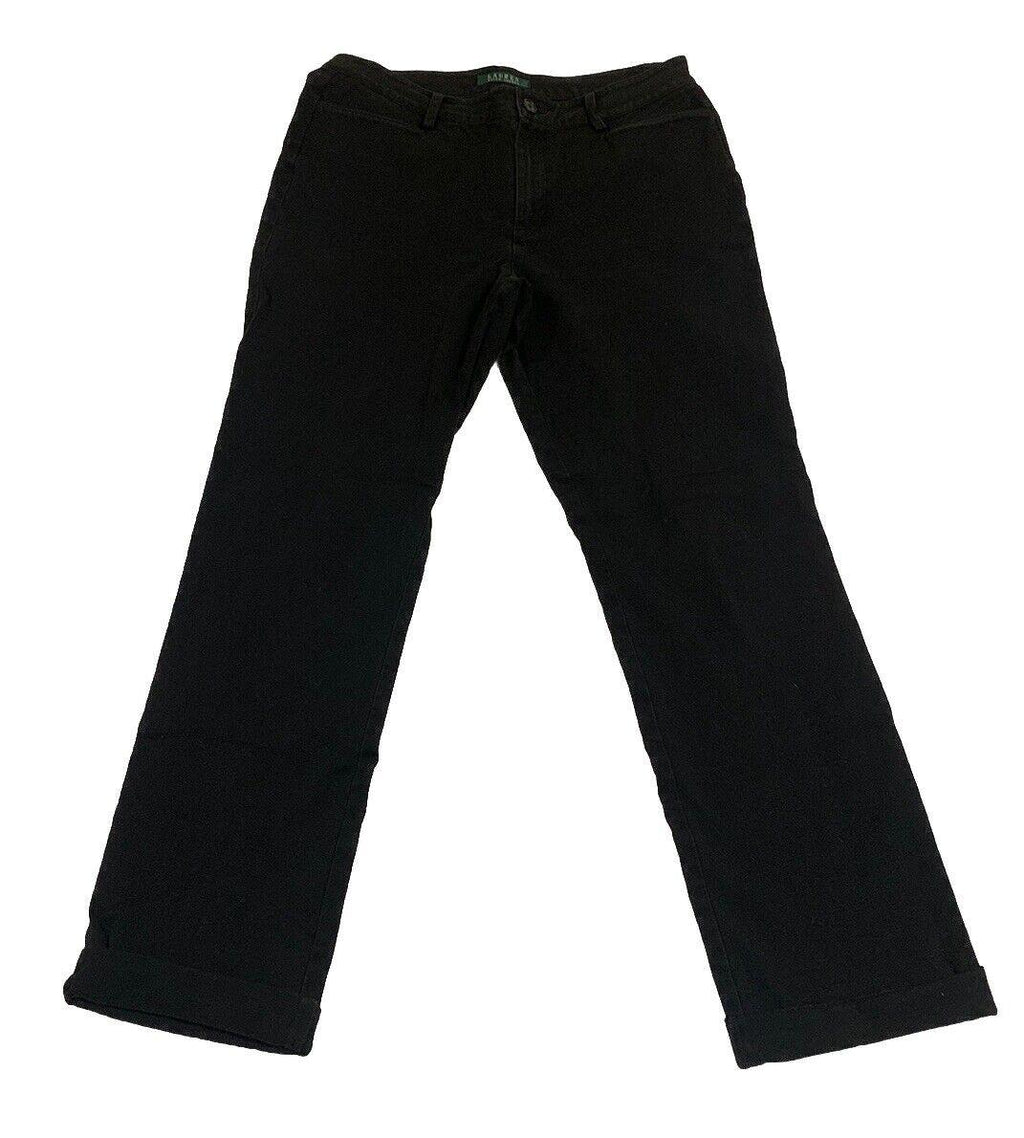 Pantalones chinos Lauren Ralph Lauren para mujer, talla 8, pierna recta, negros