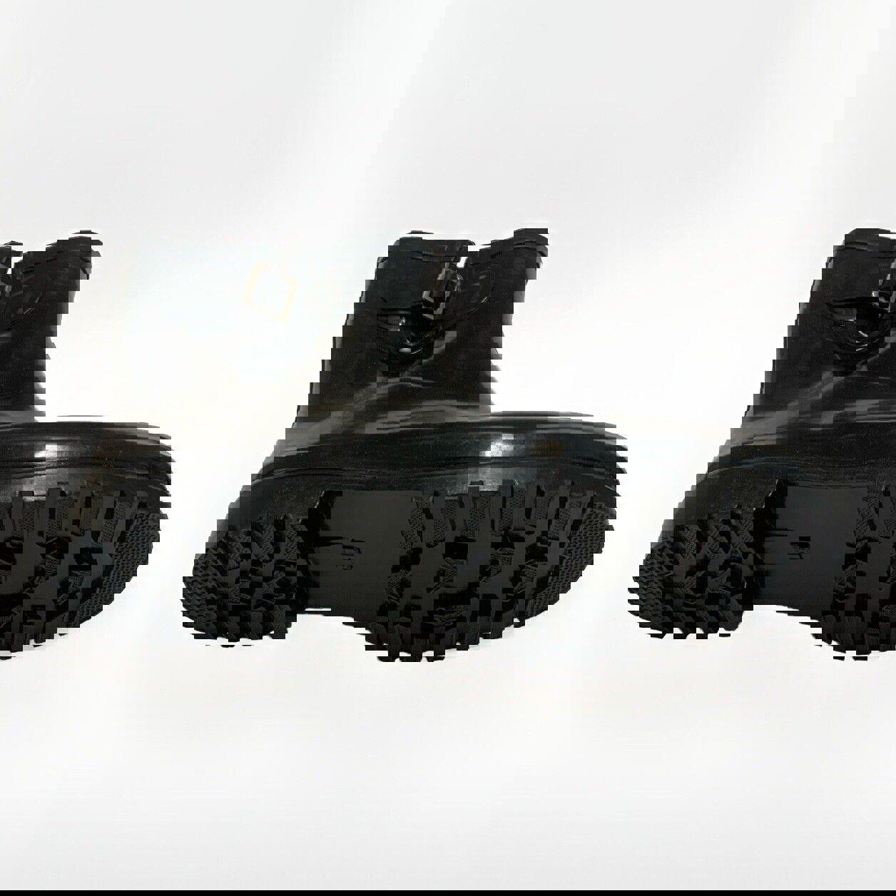 Botas de lluvia DEW para mujer, suela de goma, talla 11, color negro brillante, con hebilla hasta el tobillo