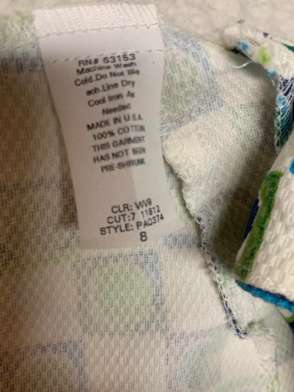 Vestido CDC Petites geométrico sin mangas, corte A, talla 8P, verano - Hecho en EE. UU.