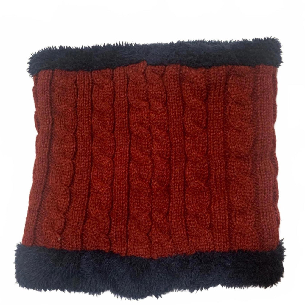 Conjunto de gorro, bufanda y guantes de punto para invierno, color burdeos y azul marino, forro de piel sintética OSFA