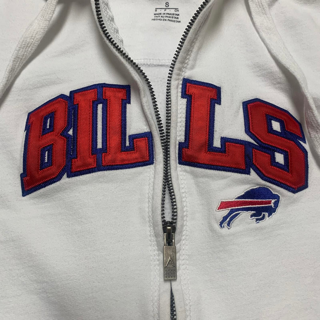 Sudadera con capucha y cremallera de los Buffalo Bills para mujer, color blanco, talla pequeña, de Antigua
