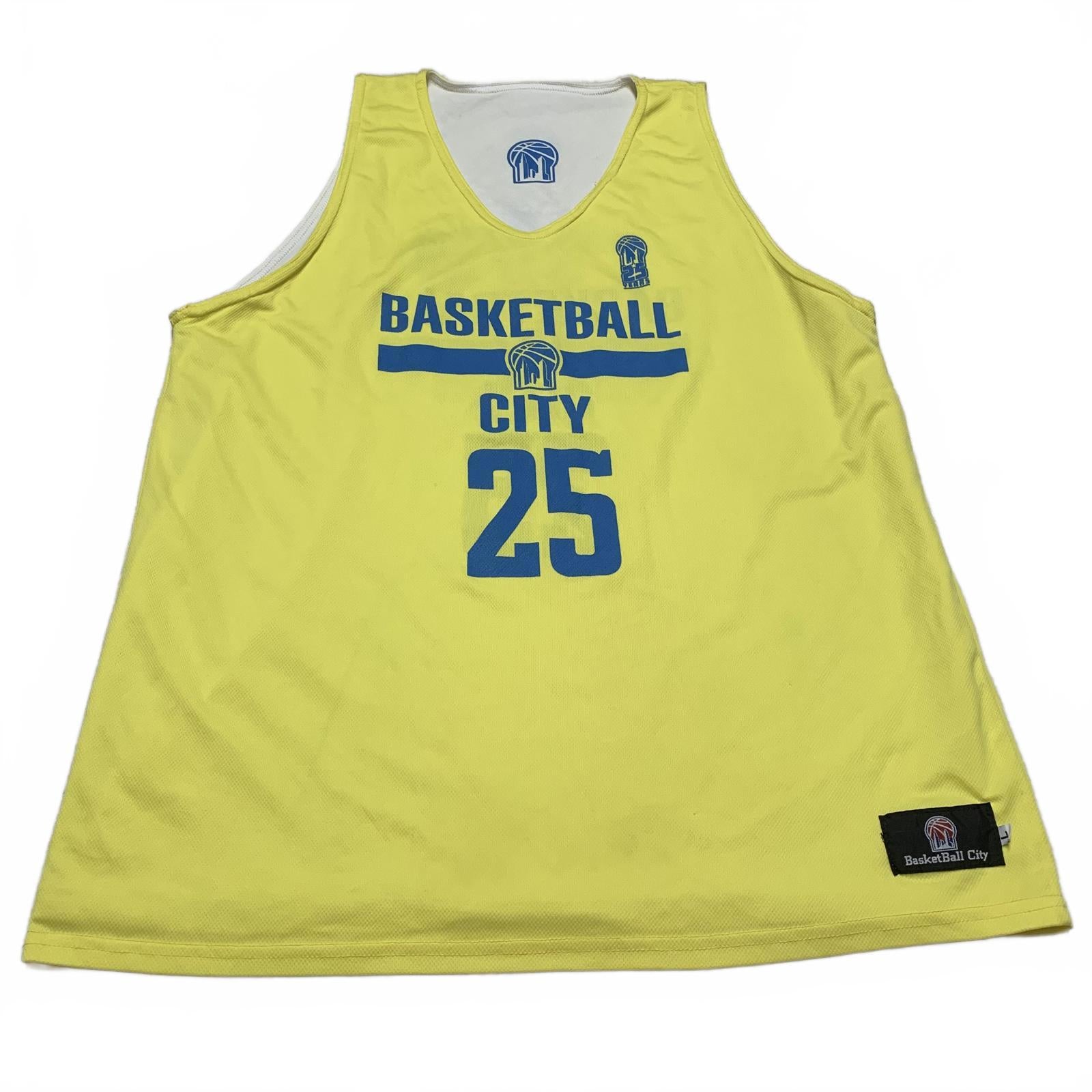 Camiseta sin mangas reversible amarilla y blanca grande para hombre de BasketBall City, número 25