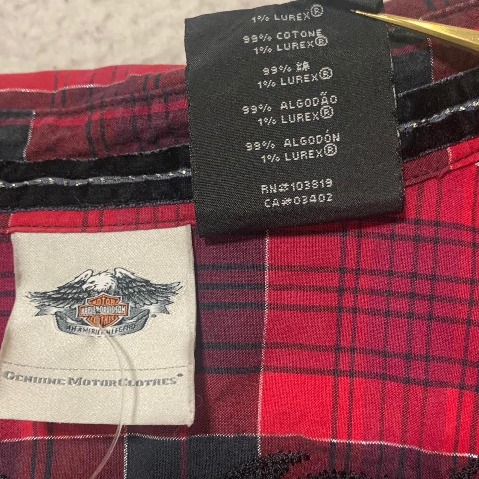 Harley Davidson Red Plaid Flannel Shirt Corset Back L