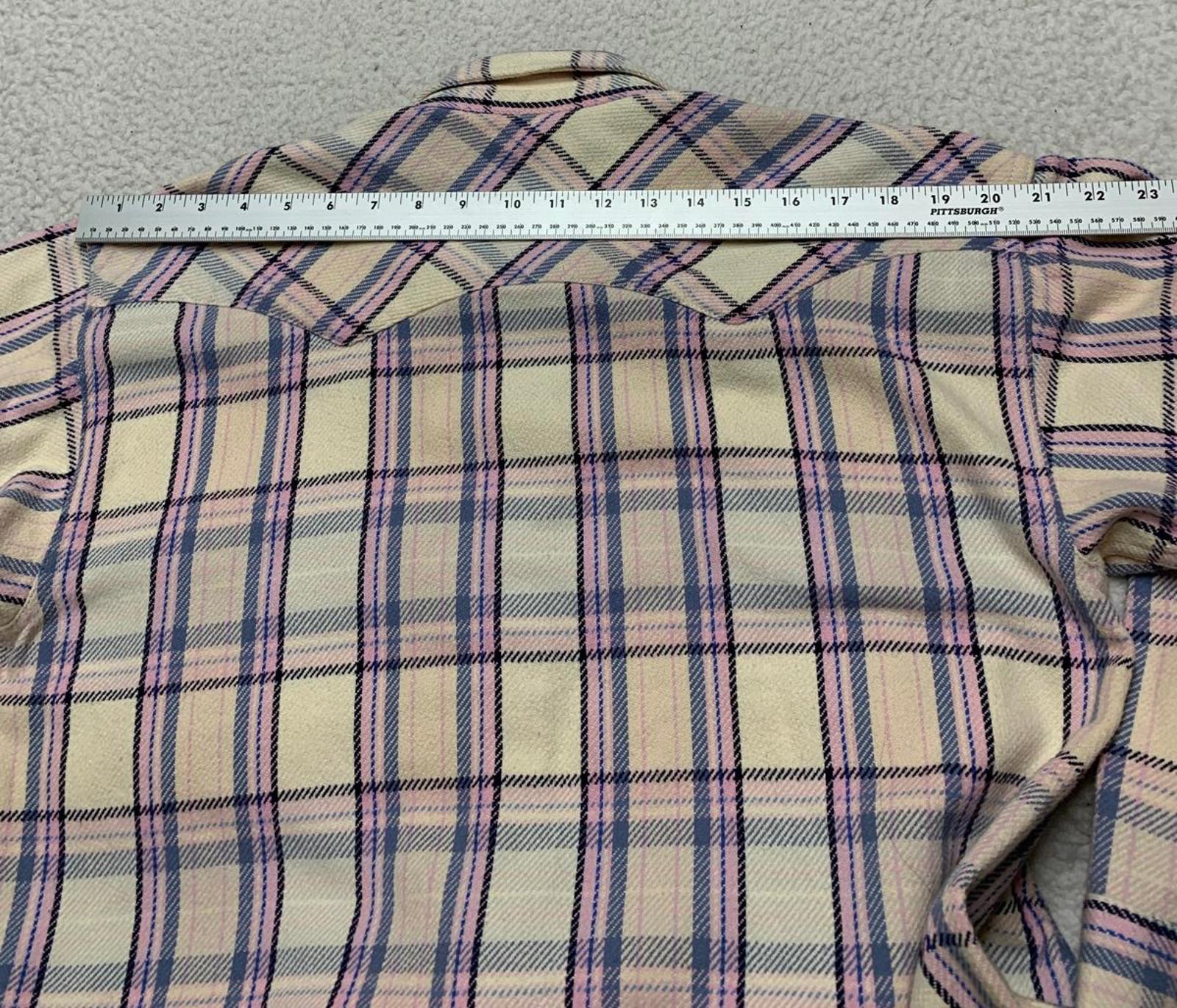 Camisa de franela para mujer J. Crew, talla 4, color lavanda, cuadros pastel, algodón con broches de perlas