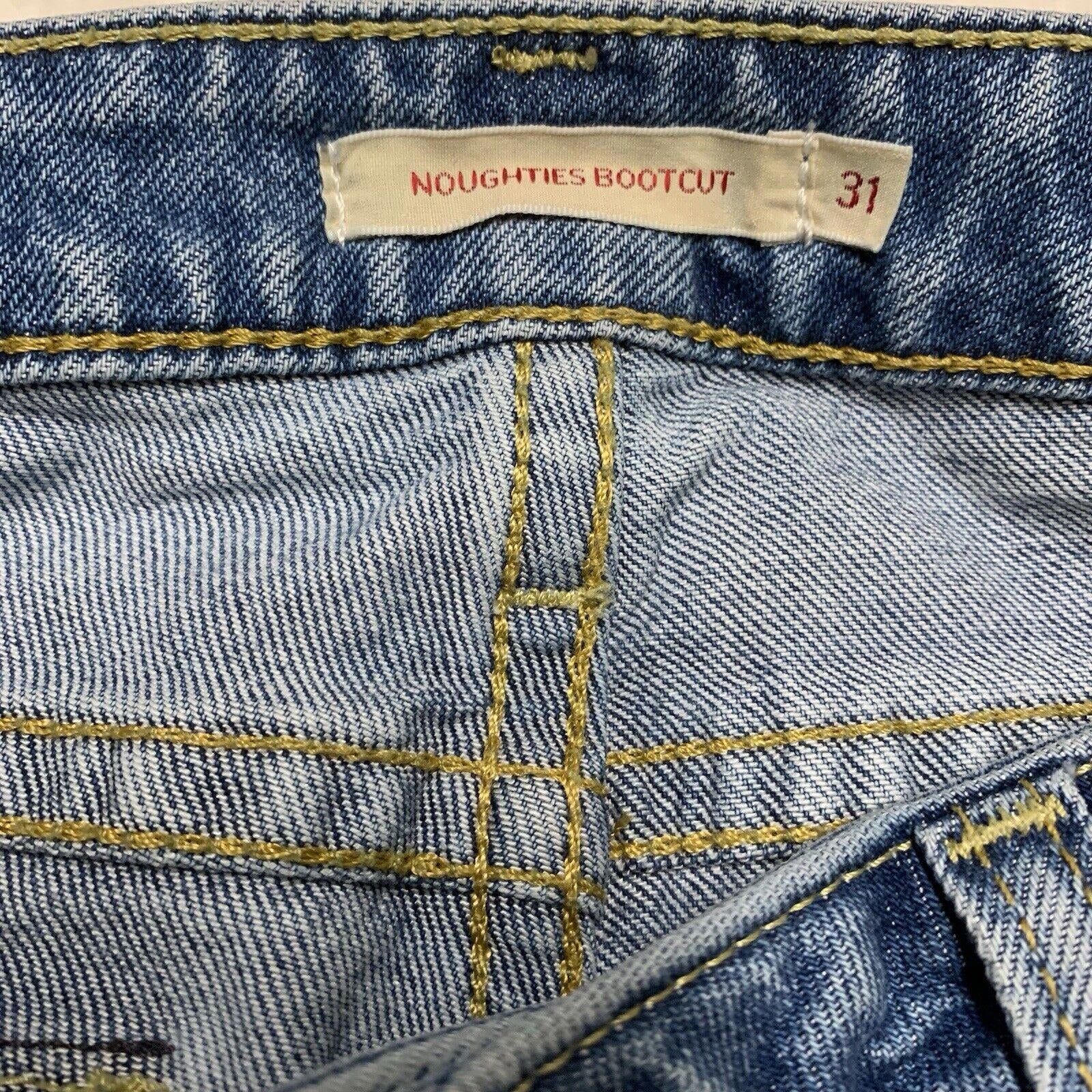 Vaqueros Levi's Premium para mujer, corte acampanado azul, bolsillo con solapa, talla 31/30