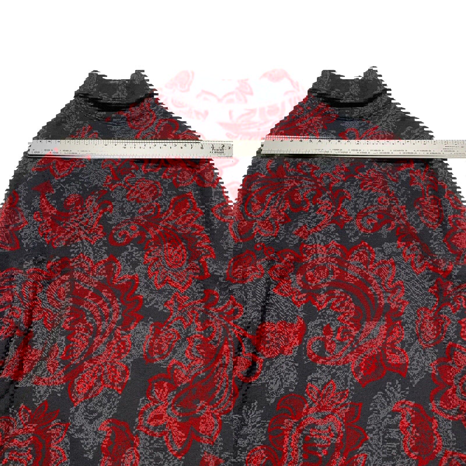 Suéter Croft &amp; Barrow para mujer, talla pequeña XL, con estampado floral de cachemira en rojo y negro, con cremallera y manga larga