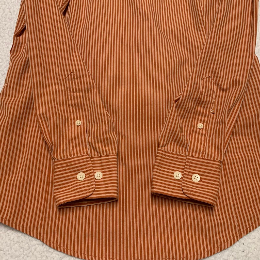 Camisa a rayas naranja con botones, talla pequeña, para hombre de la Universidad de Antigua de Texas