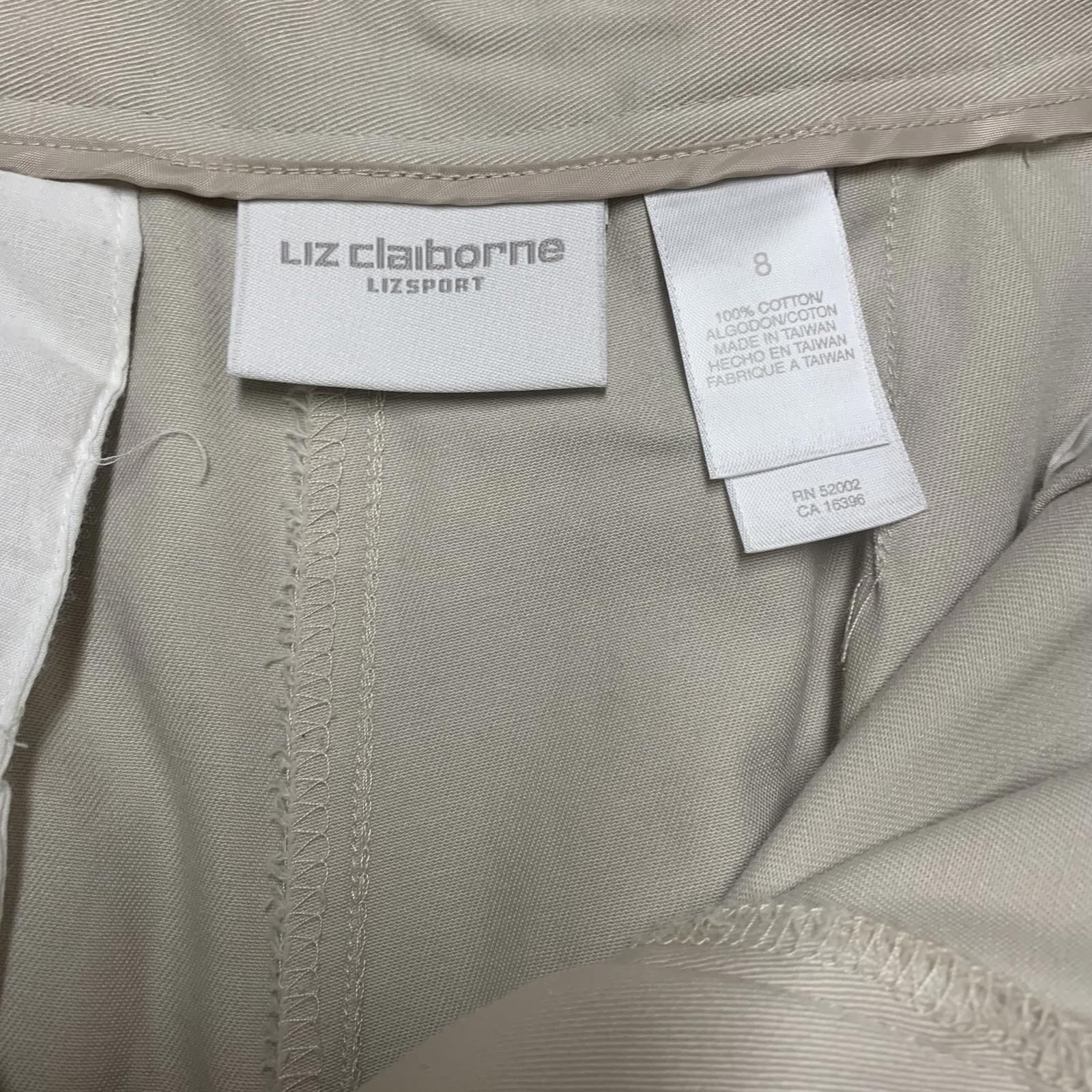 Pantalones cortos plisados ​​de algodón color caqui de Liz Claiborne Liz Sport para mujer, talla 8