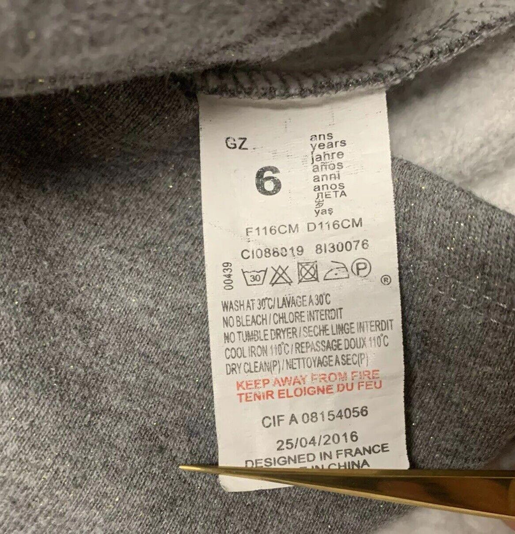 Vestido sudadera de forro polar gris jaspeado Chipie para niñas, talla 6, con purpurina de perro escocés