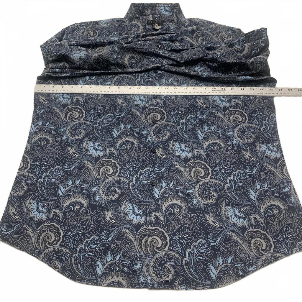 Camisa Alfani de manga larga con botones y estampado paisley azul para hombre, talla XL (17,5)