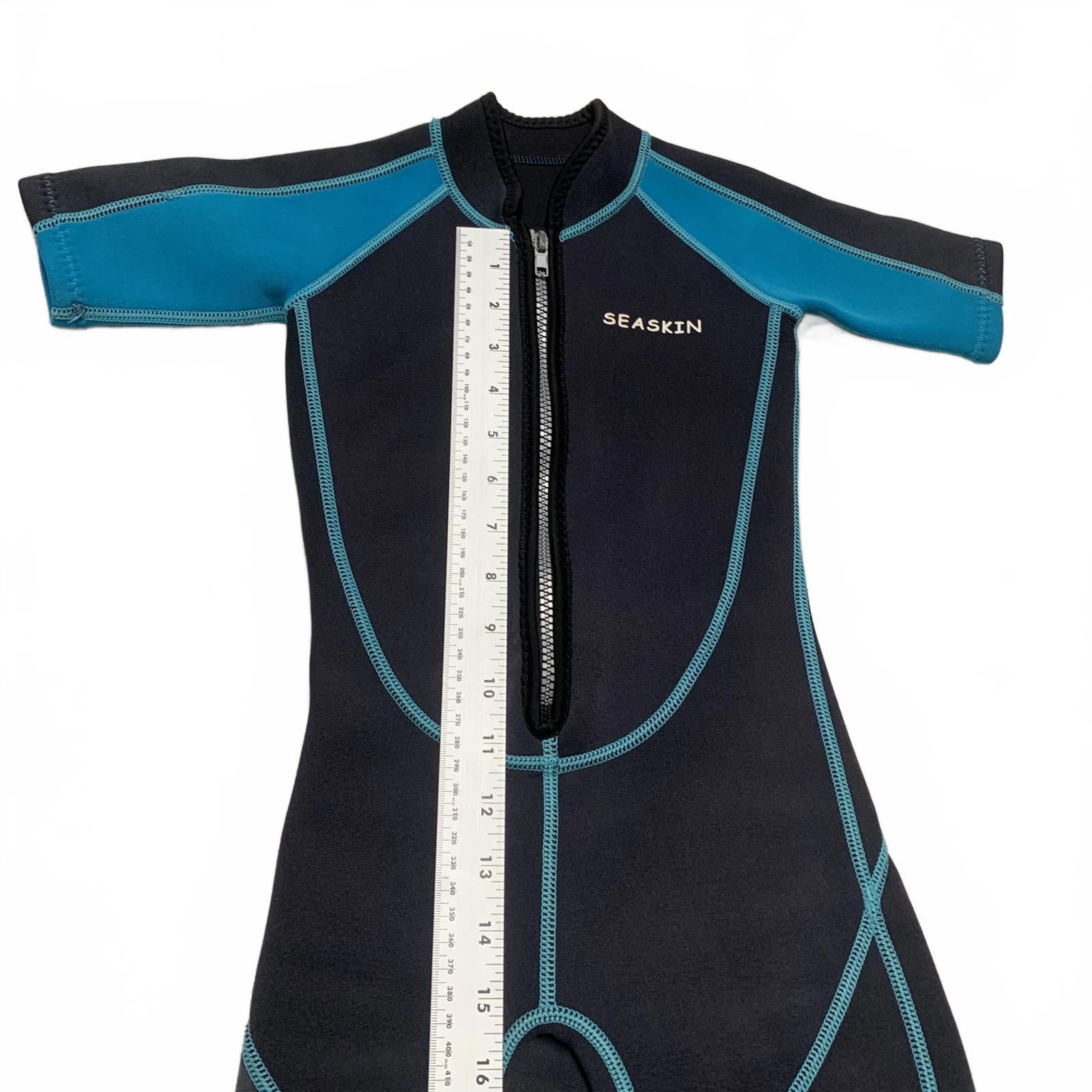 Traje de baño unisex Seaskin para niños, talla 3, color negro y verde azulado, de manga corta