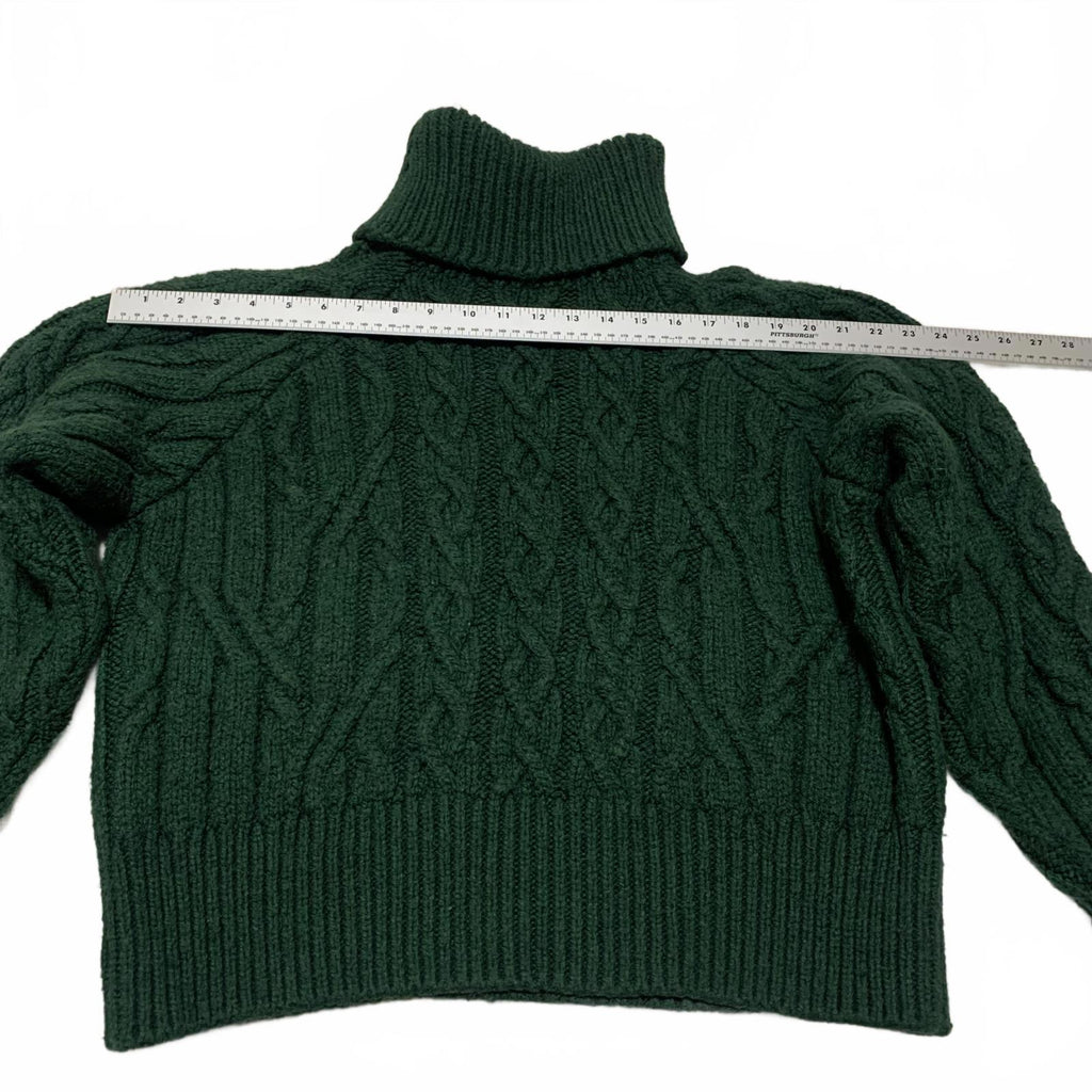 Suéter de cuello alto de punto trenzado verde oscuro con hombros descubiertos para mujer de Zara, talla pequeña