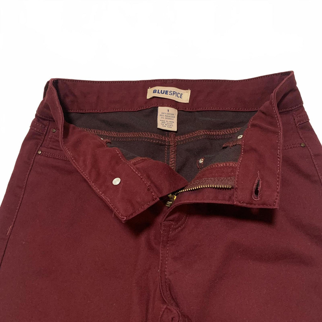 Vaqueros Blue Spice para mujer, talla 1, corte junior, elásticos, ajustados, burdeos, ancho 26 x 29,5 L