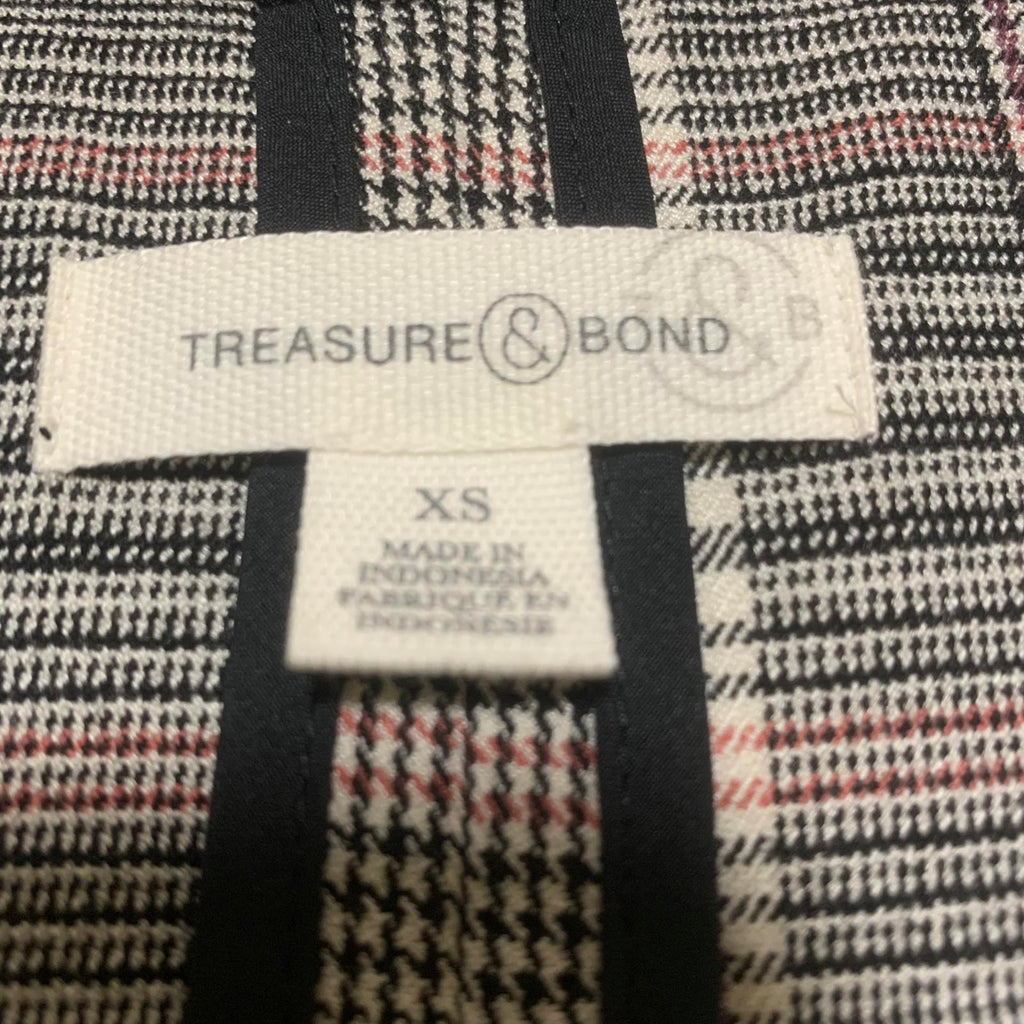 Chaqueta blazer a cuadros Treasure &amp; Bond para mujer, talla XS, negra, rosa y gris, elástica, con 1 botón