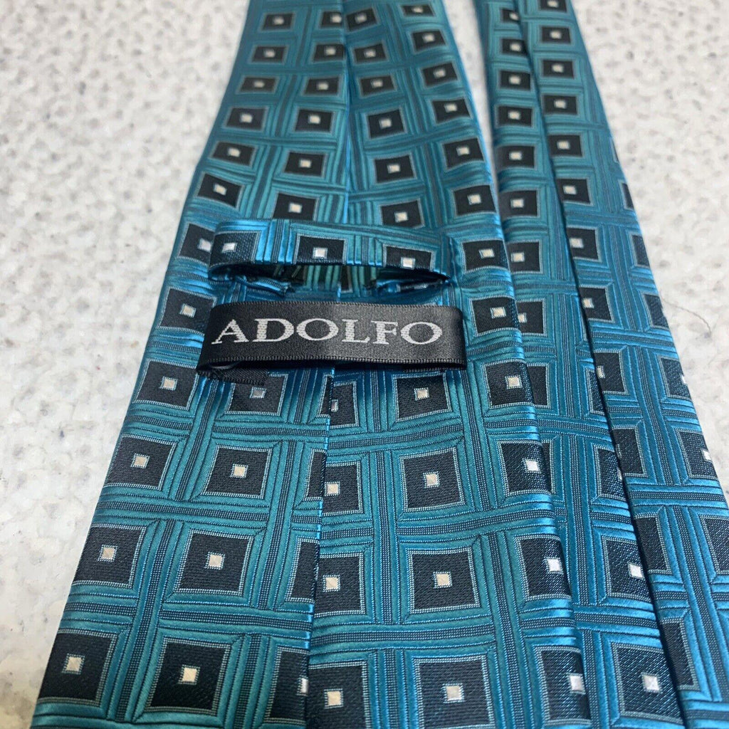 Adolfo Men's Formal Tie Classic Size Turquoise and  Black