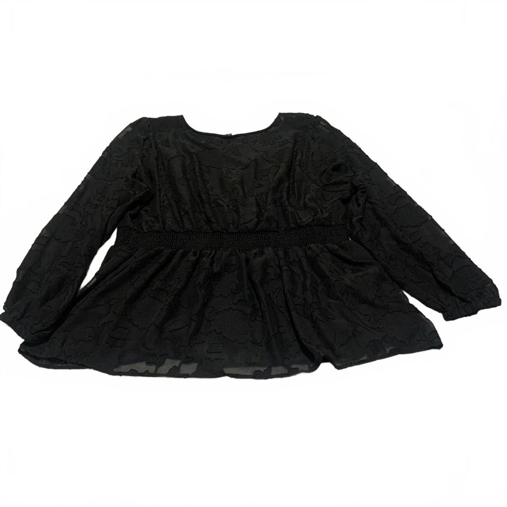 Blusa peplum de manga larga negra Torrid para mujer, talla 3, con estampado floral texturizado