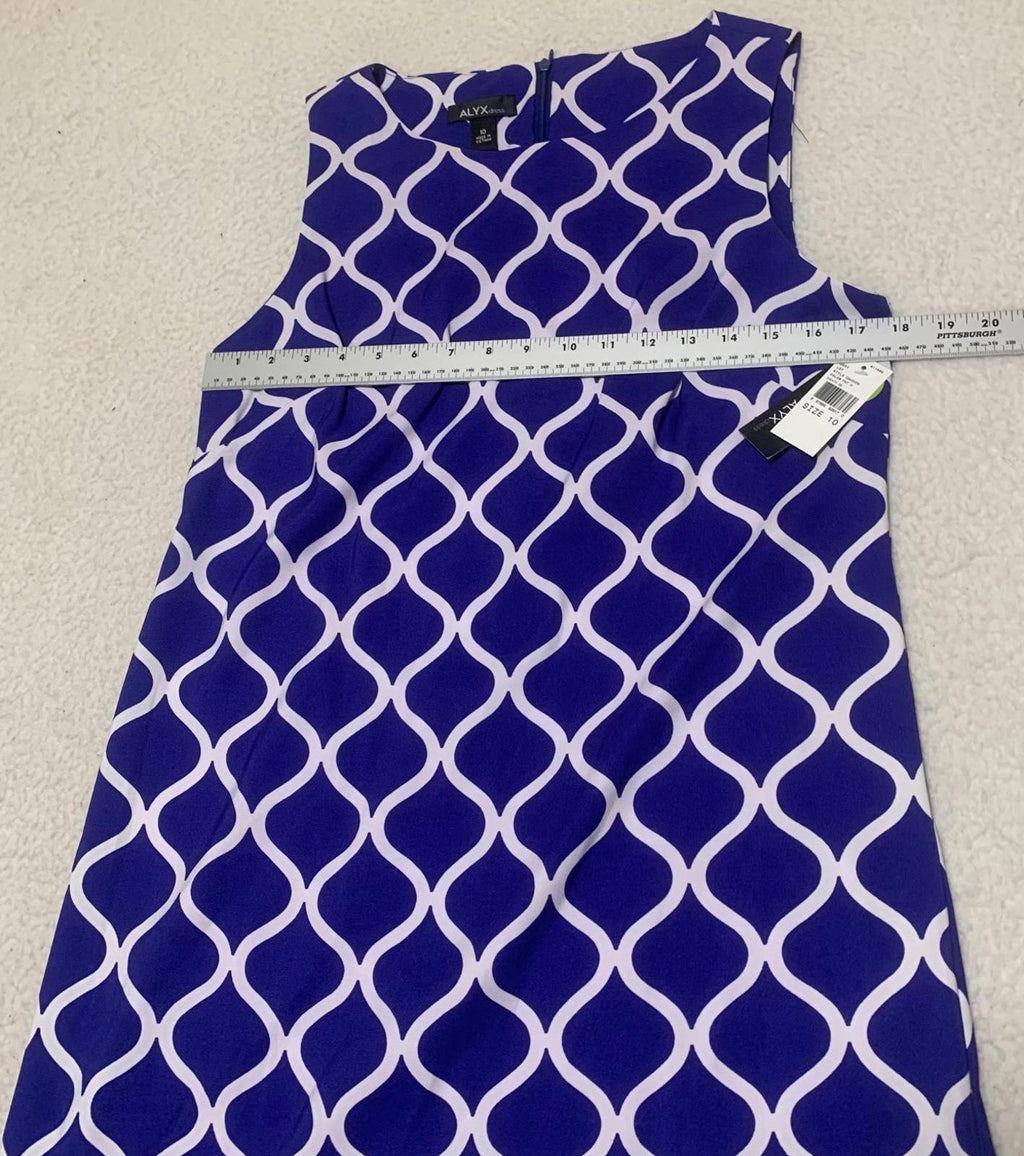 Vestido ALYX para mujer, talla 10, azul real, blanco, estampado, sin mangas