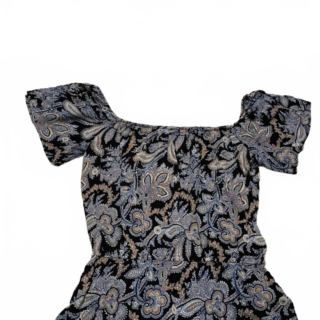 Vestido largo con estampado floral de rayón de manga corta para mujer, talla M, color aguamarina