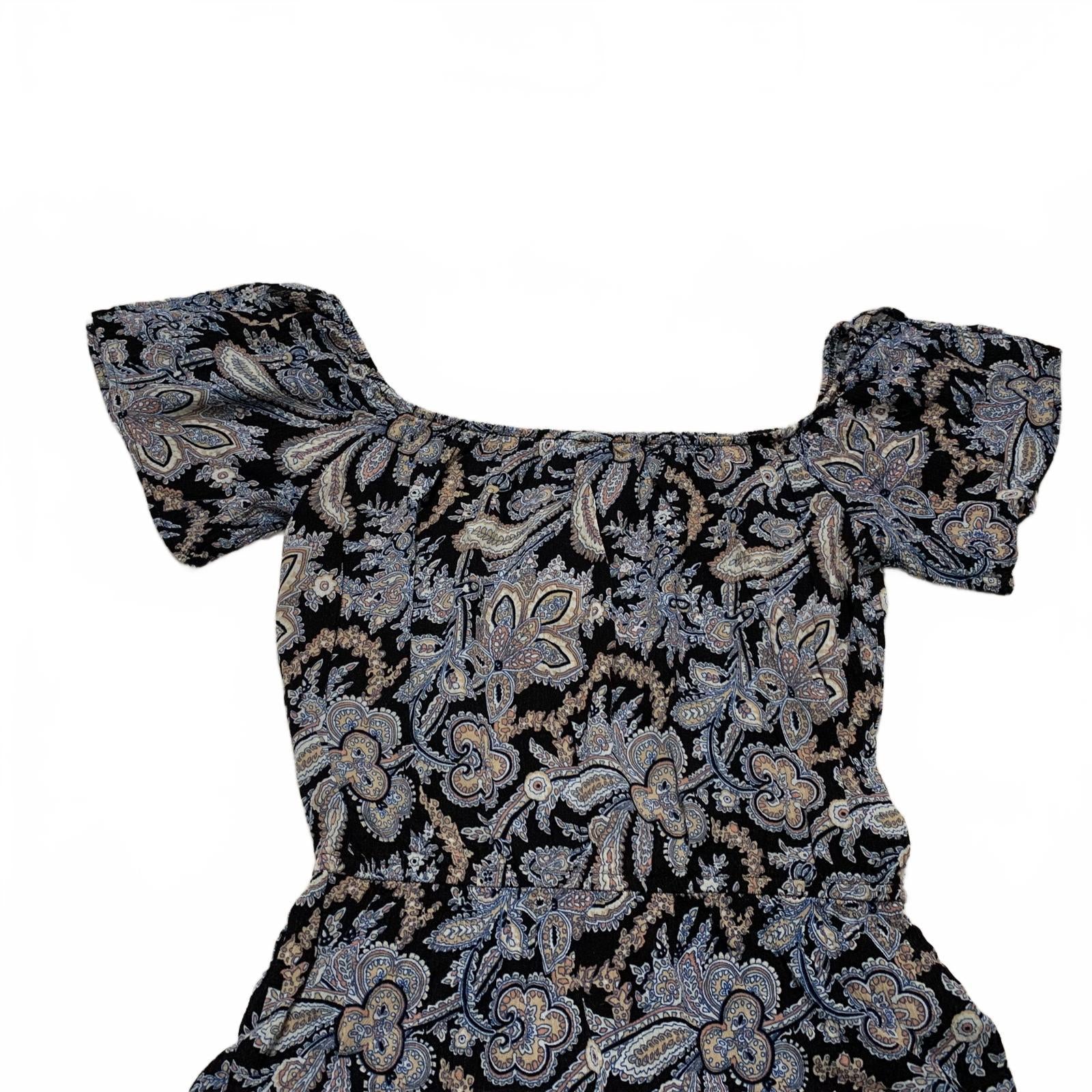 Vestido largo con estampado floral de rayón de manga corta para mujer, talla M, color aguamarina