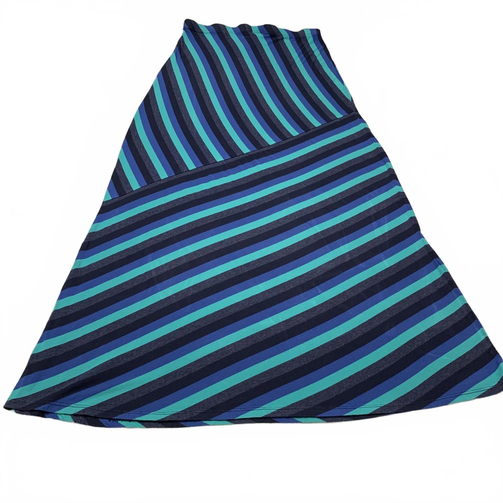 Falda midi convertible a vestido vintage Matty M para mujer, talla S, azul y verde a rayas