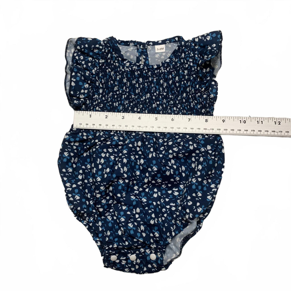 Adorable mono azul con volantes y flores para niña de 3 a 6 meses con diadema