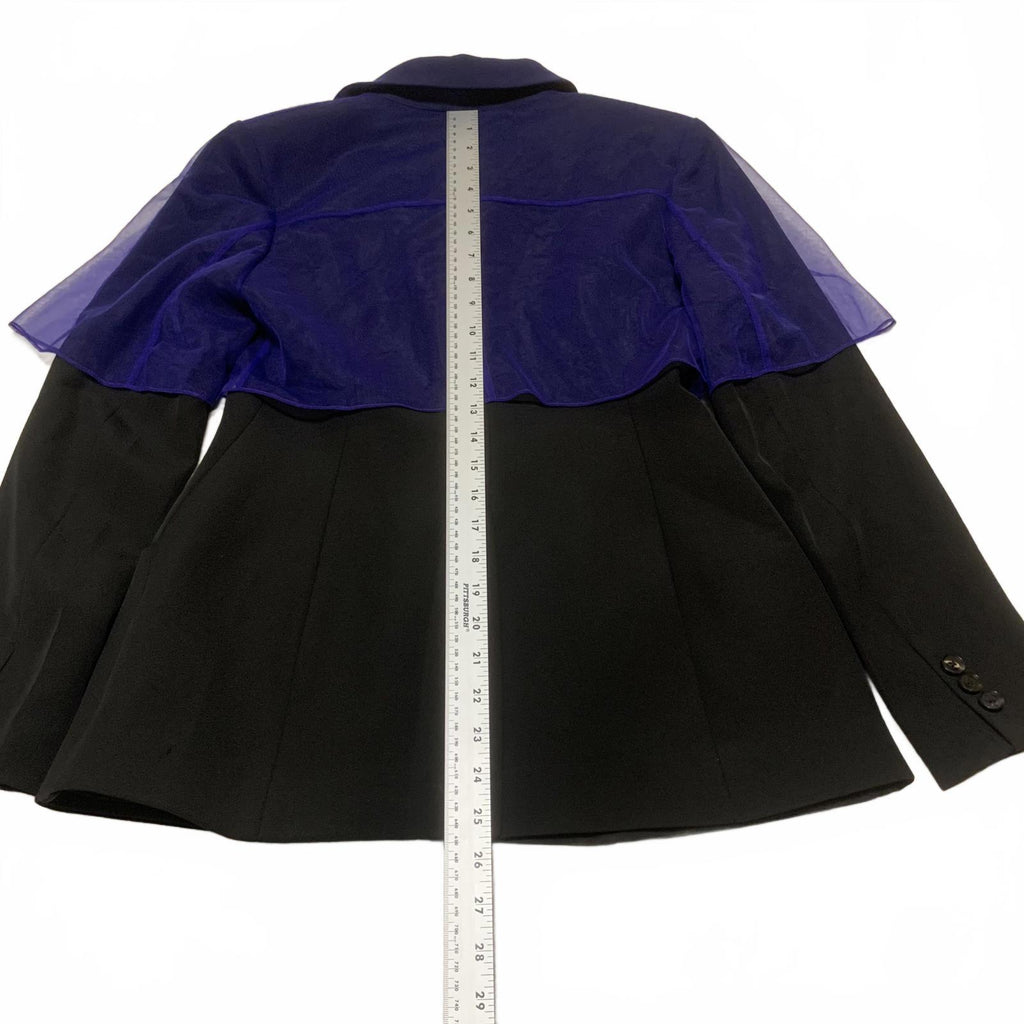 Blazer negro Fengyi Tan para mujer, talla mediana, con superposición azul transparente