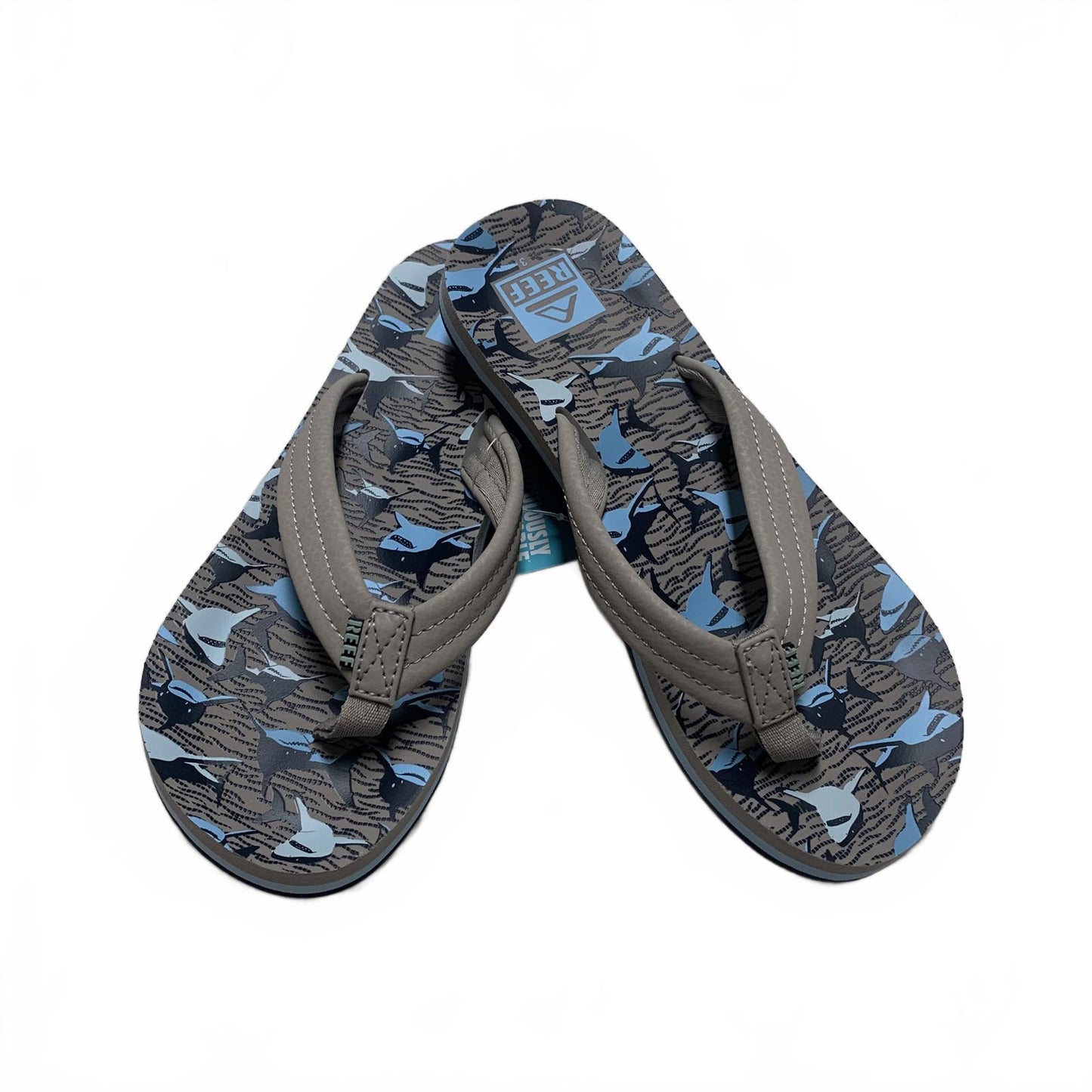 Reef Kids Ahi Sz 3 Tan Sharks Flip Flops Fun & Stylish Sandals