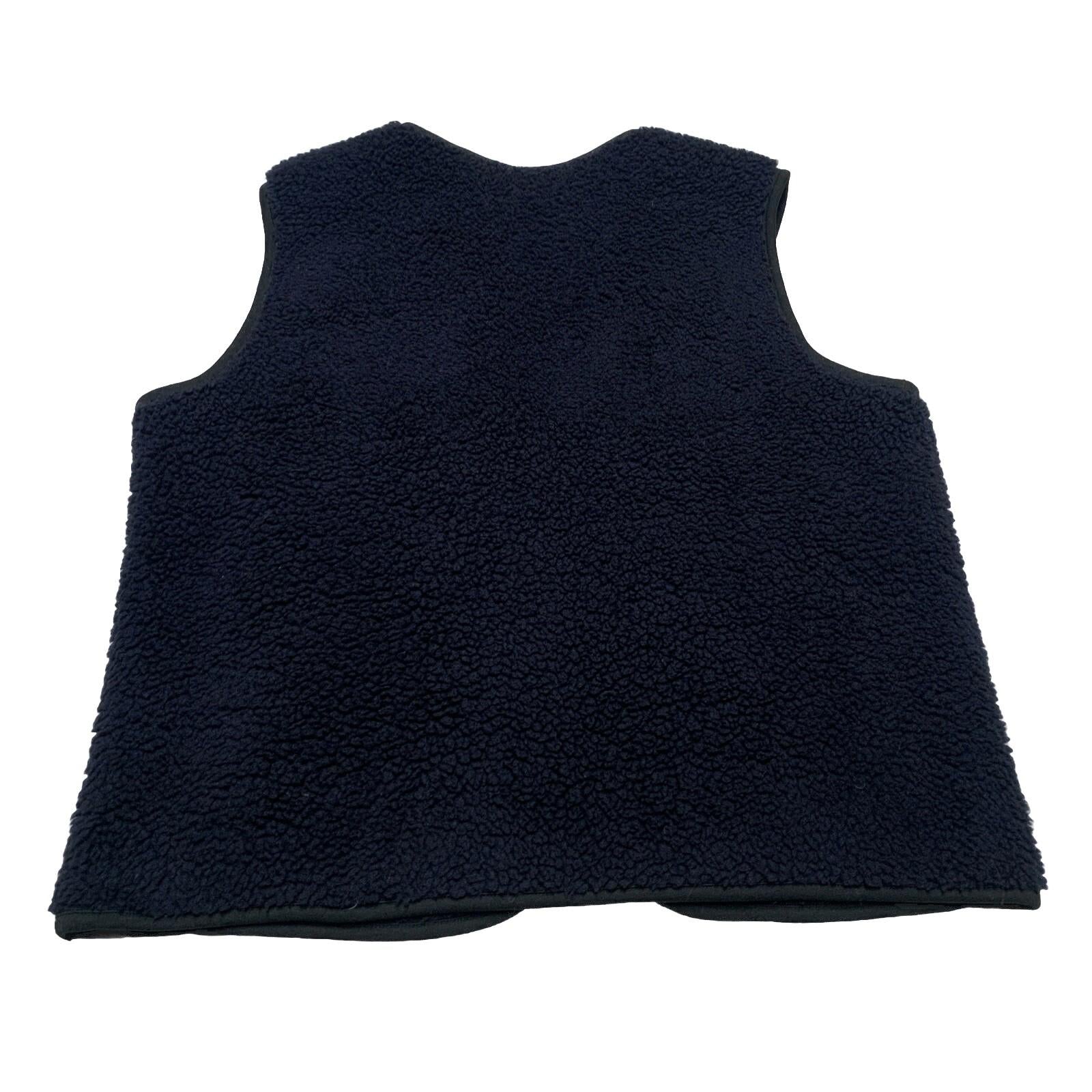 Chaleco pequeño azul marino UNIQLO para mujer, chaqueta de forro polar con cuello en V y cremallera completa, de imitación sherpa