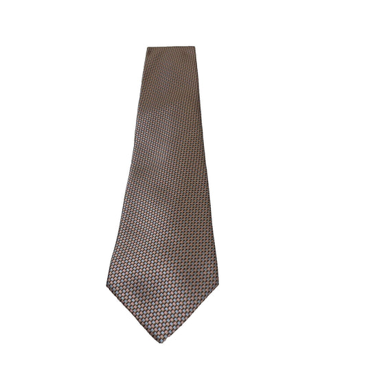 Laurant Bennet Milano Men’s Tie 58” Peach Grayish Blue Brown Square Print