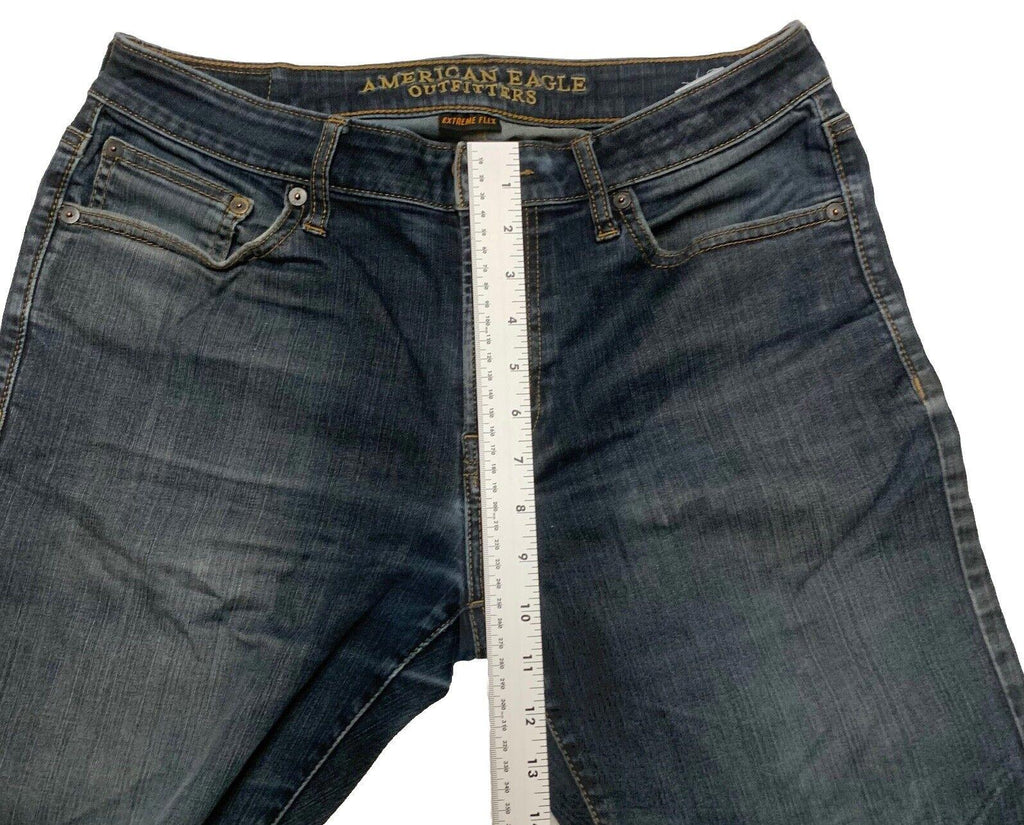 Vaqueros rectos American Eagle Outfitters para hombre, denim flexible con lavado azul oscuro, talla 32/34