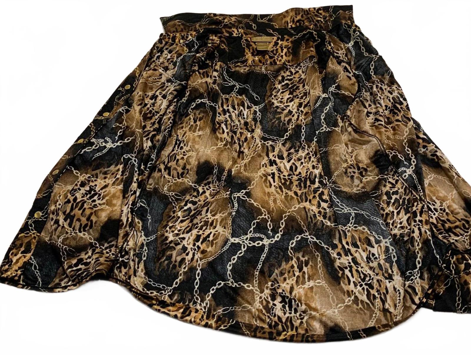 Blusa de manga larga negra y dorada con estampado de leopardo para mujer, talla XXL, de Miss Tina Knowles