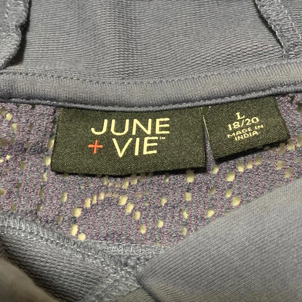 June & Vie Women's Size Large 18-20 Slate Blue Hoodie Sweatshirt Textured Detail