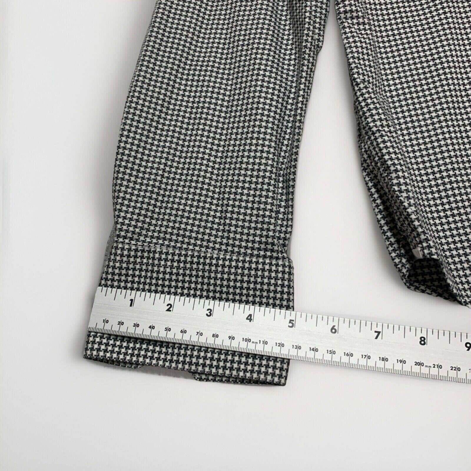 Camisa Saks Fifth Avenue para hombre, talla 16 1/2, gris, con estampado de pata de gallo, manga larga y botones