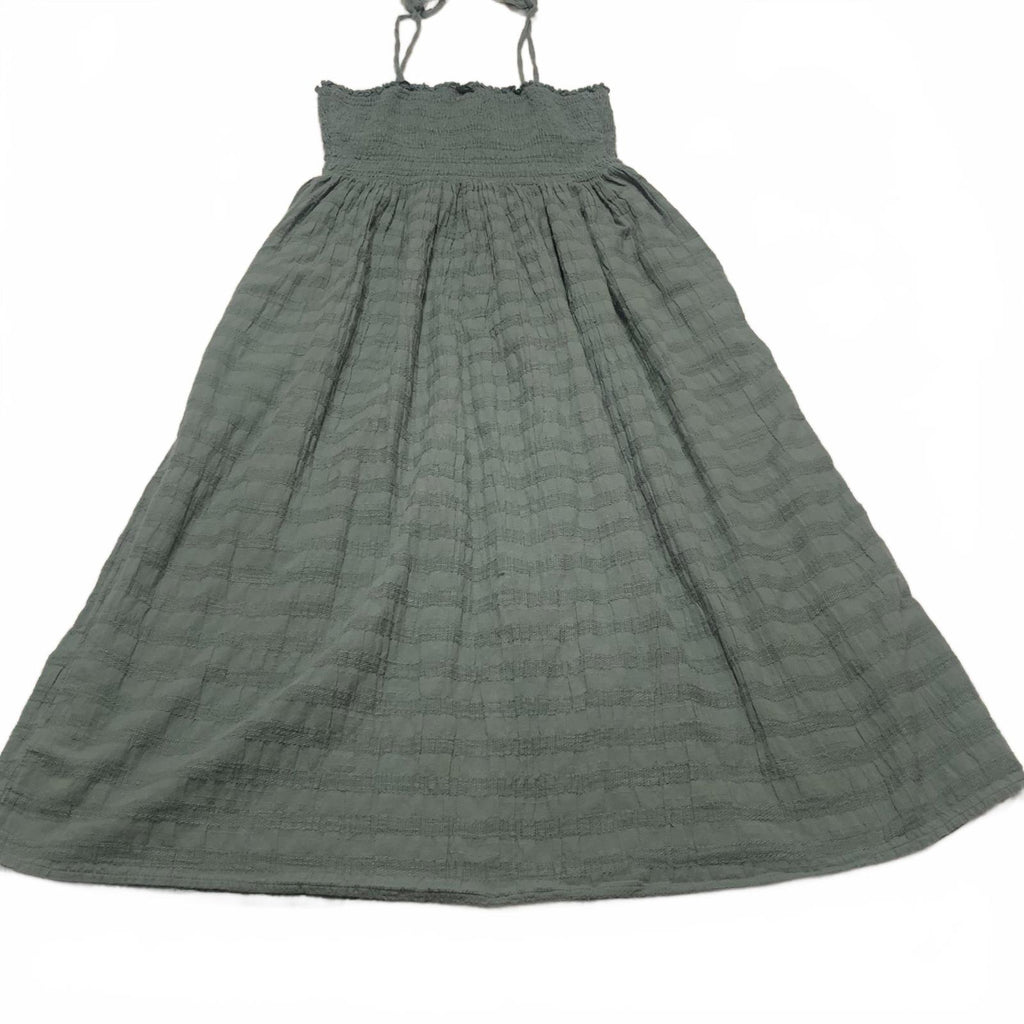 Vestido midi verde fruncido Aerie para mujer, talla XS, con botones en el exterior y tirantes sin mangas