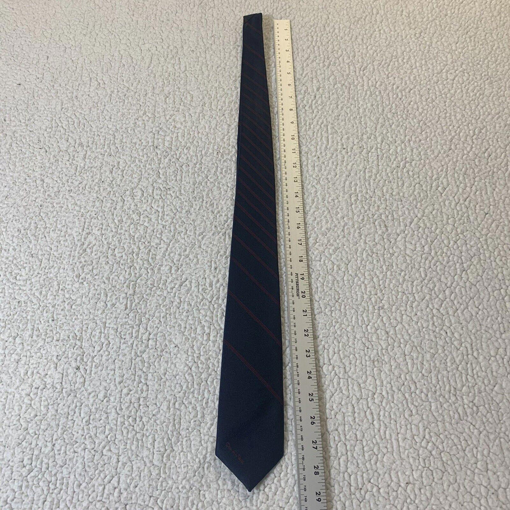 Corbata Oscar de la Renta Azul Marino Diagonal Rayas Rojas Firma