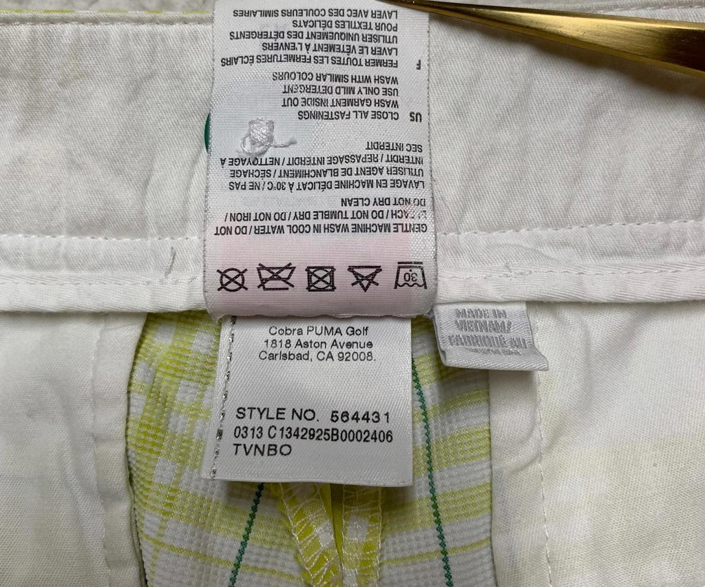 Pantalones cortos de verano a cuadros verdes Cobra Puma Golf para hombre, talla W 32, talla W 33.5