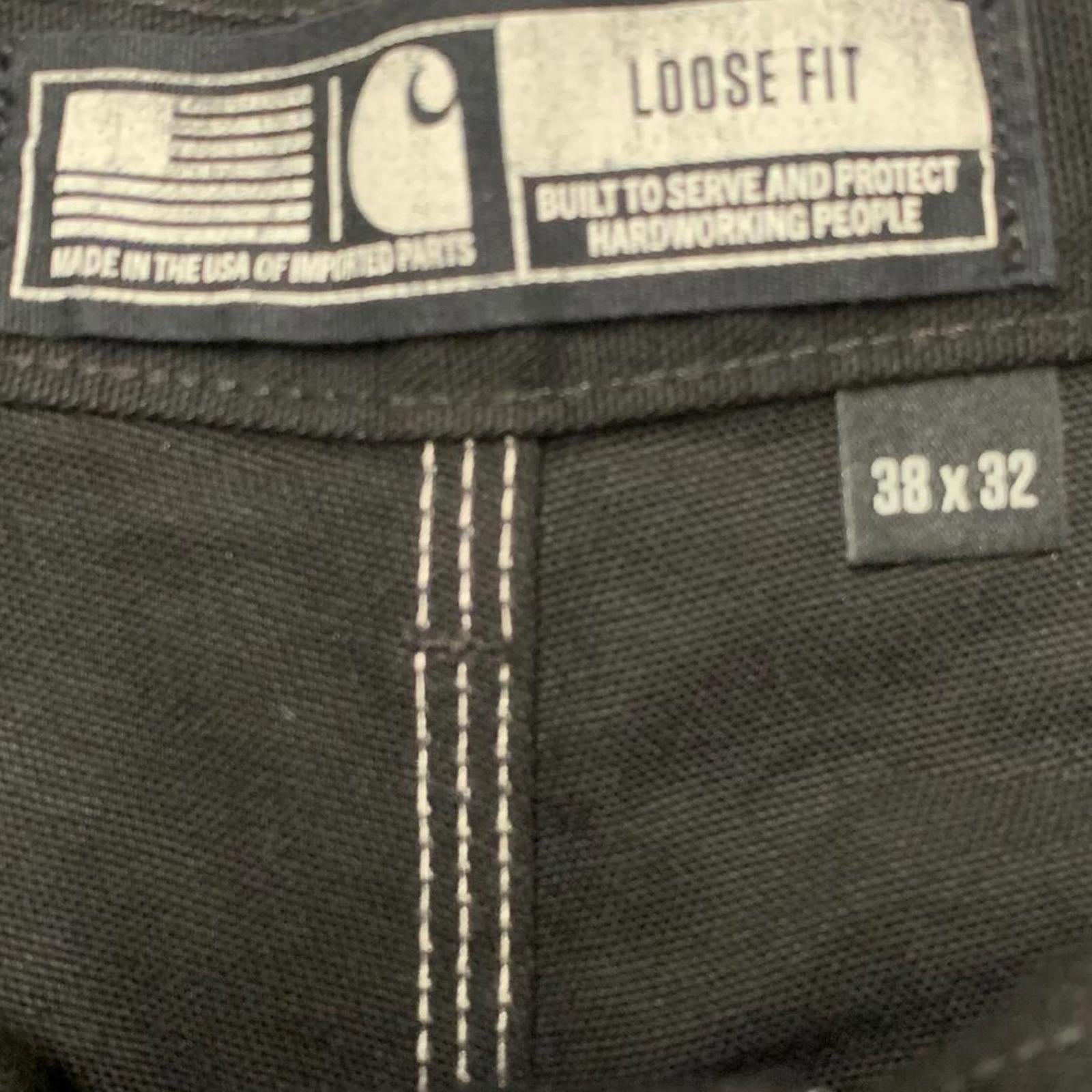 Pantalones Carhartt para hombre, talla 38x32, negros, holgados, con doble rodilla, para trabajo, EE. UU.