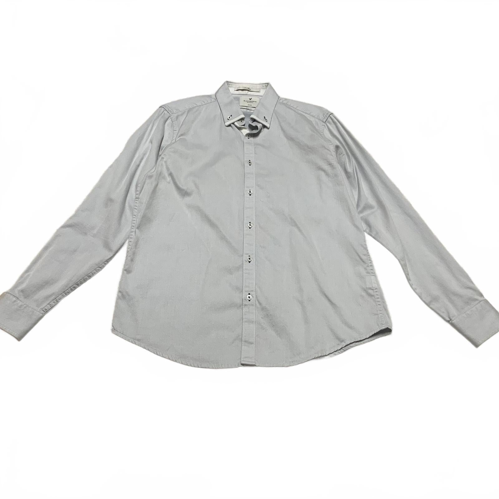 Camisa de vestir Blackberrys para hombre, talla L/40, azul grisáceo, corte entallado, 2 capas, ultra