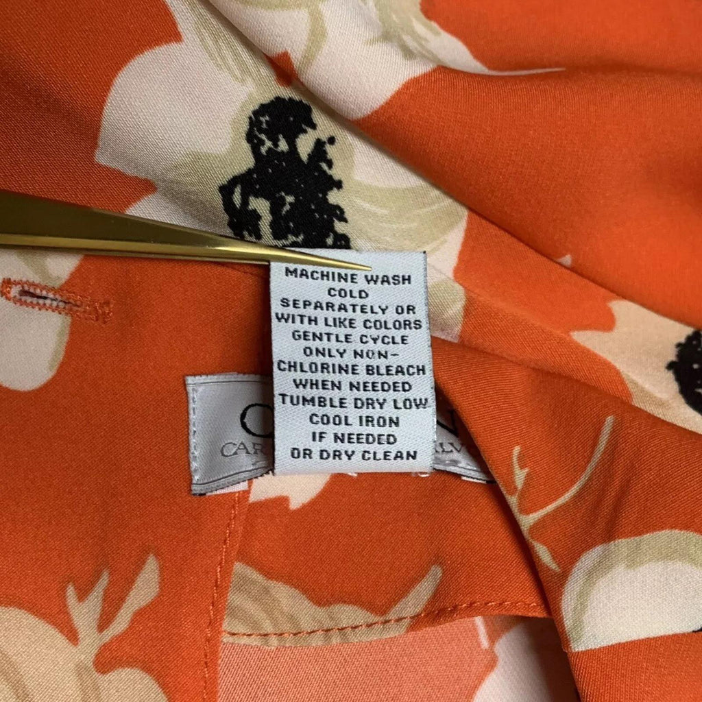 Blusa con mangas acampanadas y estampado floral naranja de Carmen Marc Valvo para mujer, talla 8