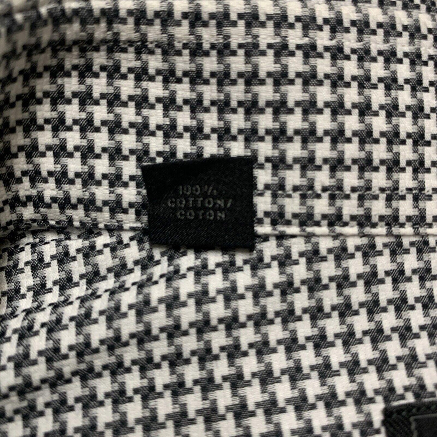 Saks Fifth Avenue Men Shirt 16 1/2 Gray Houndstooth Print Long Sleeve Button Up
