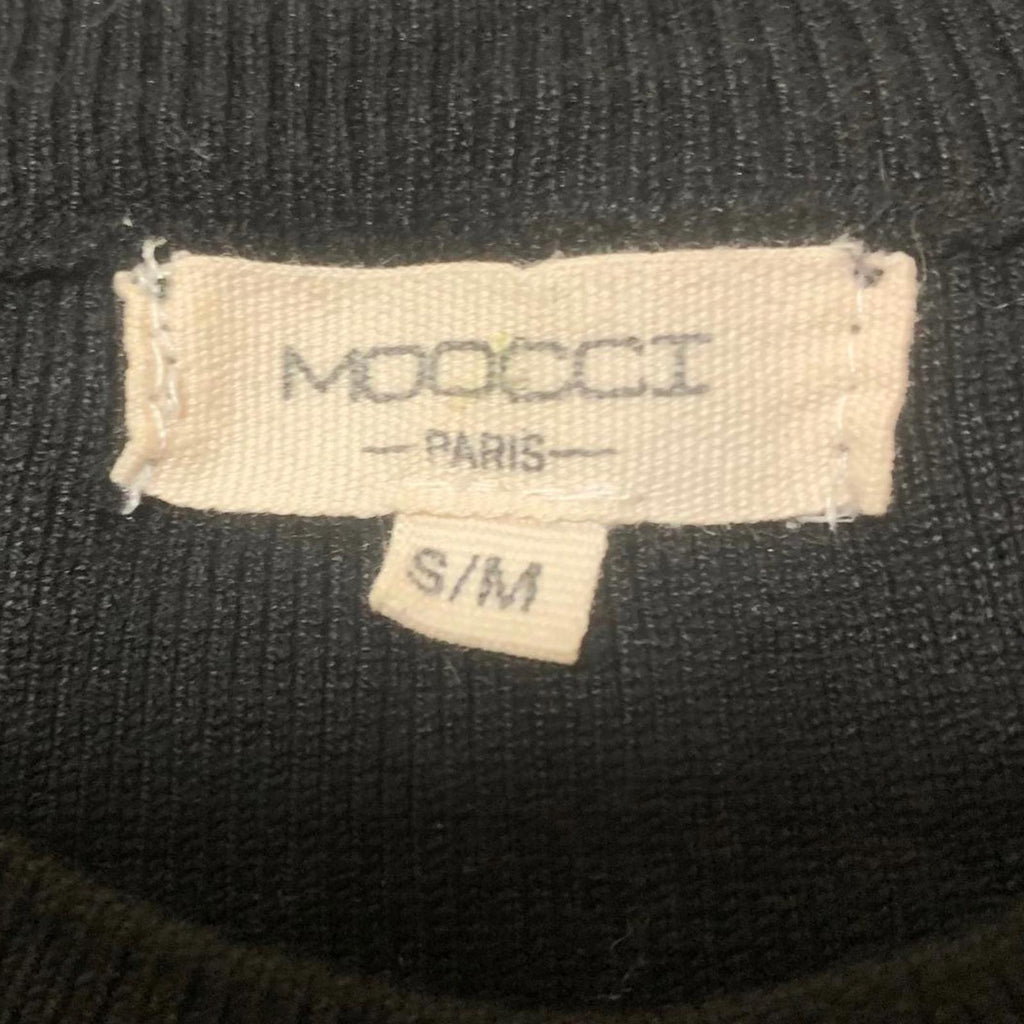 Vestido elástico negro de manga larga con botones delanteros de Moocci Paris, talla S/M para mujer