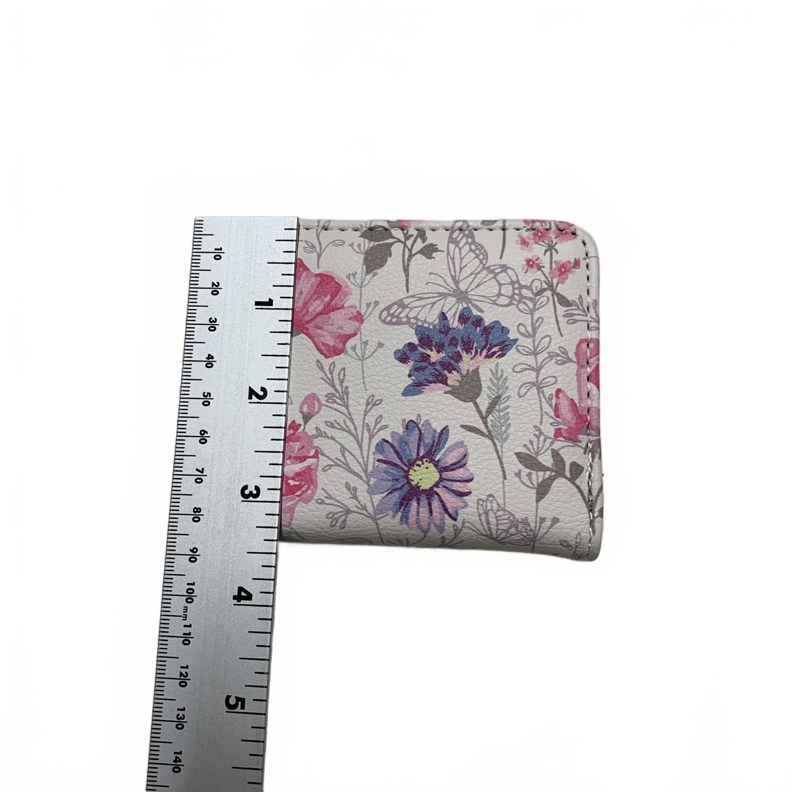 Cartera plegable con broche de 8,5 x 10 cm para niña con estampado floral blanco pastel de LB Money