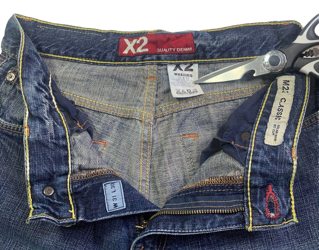 Vaqueros de mezclilla de calidad X2 para hombre, talla W31 L30, corte de bota azul