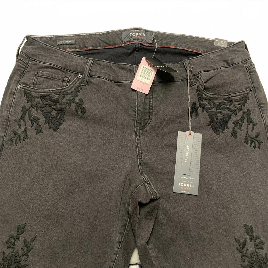 Vaqueros boyfriend con bordado floral negro Torrid Premium para mujer, talla 16R