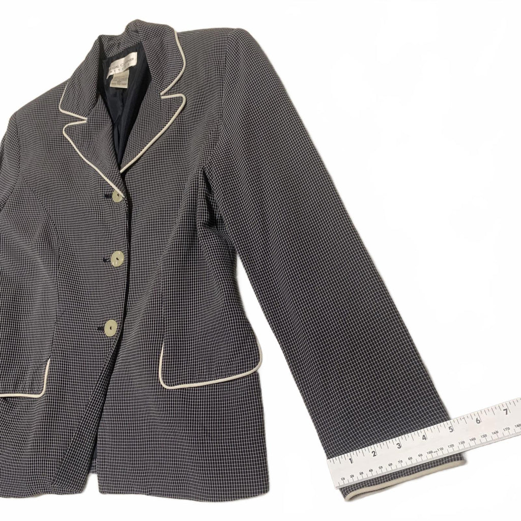 Vintage Casual Corner Petite Women's 8P Navy Blazer Piped Trim Button Jacket